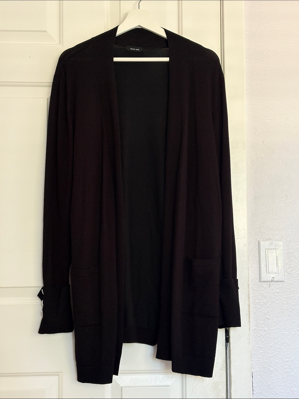 Verve Ami Black Open-Front Knit Cardigan